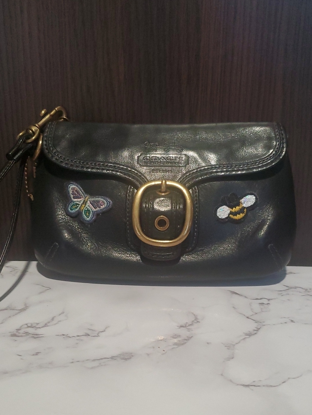 Coach Vintage Leather Wristlet (Black)